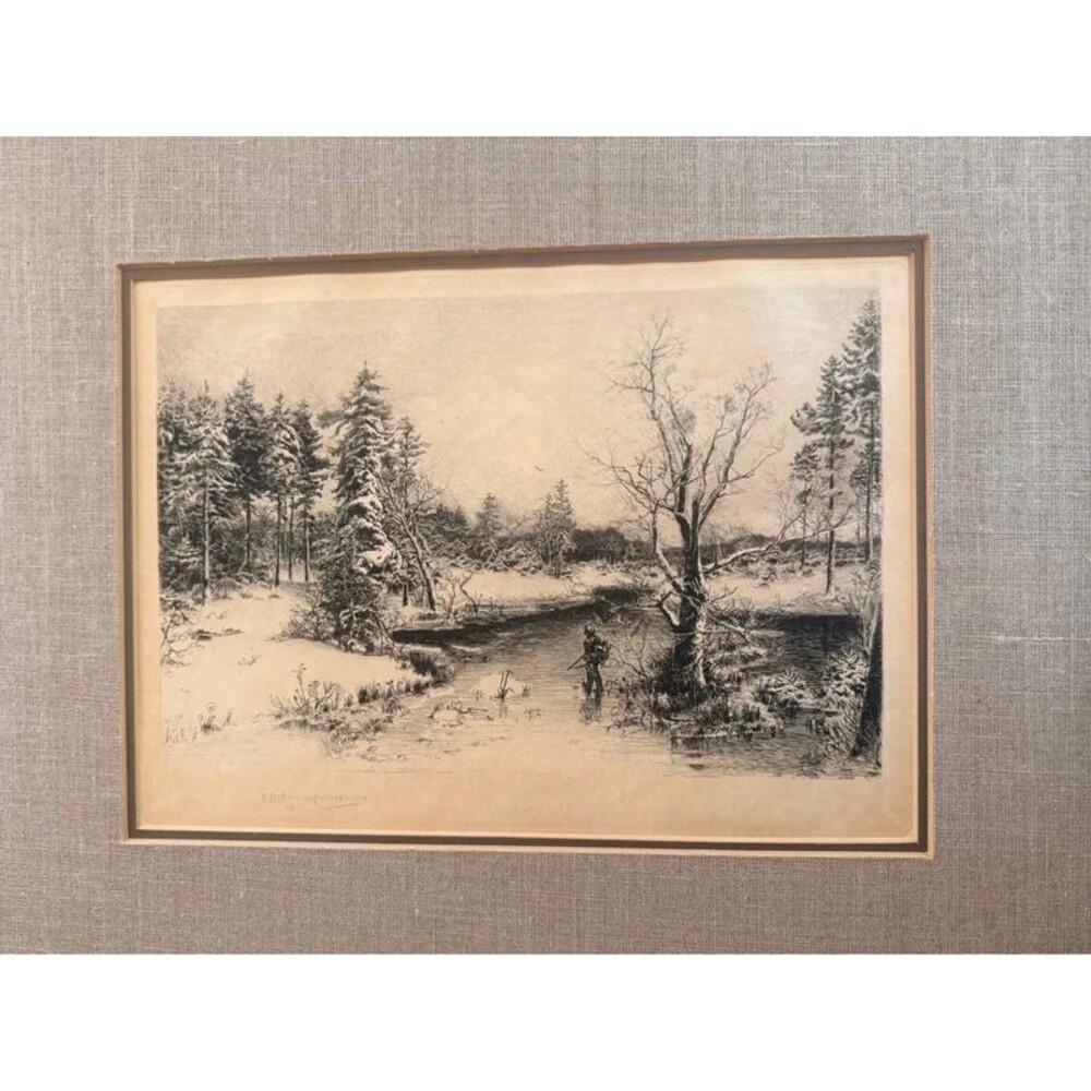 Sepia Etching by German Landscape Artist Hoffman-Fallersleben